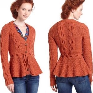 Sparrow Women's Rust Cable Knit Peplum Cardigan Size M